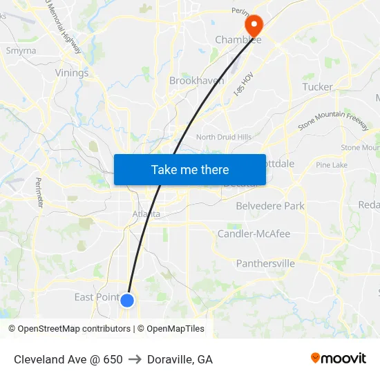 Cleveland Ave @ 650 to Doraville, GA map