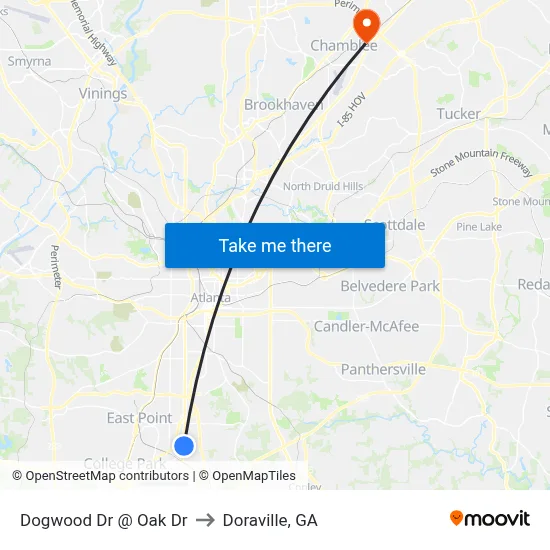 Dogwood Dr @ Oak Dr to Doraville, GA map