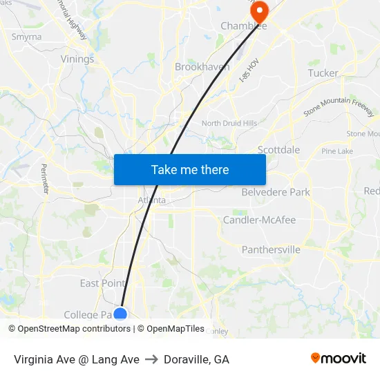 Virginia Ave @ Lang Ave to Doraville, GA map
