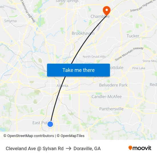 Cleveland Ave @ Sylvan Rd to Doraville, GA map