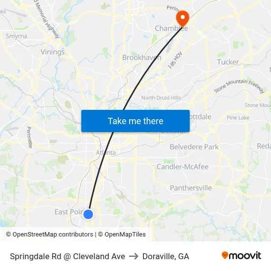 Springdale Rd @ Cleveland Ave to Doraville, GA map
