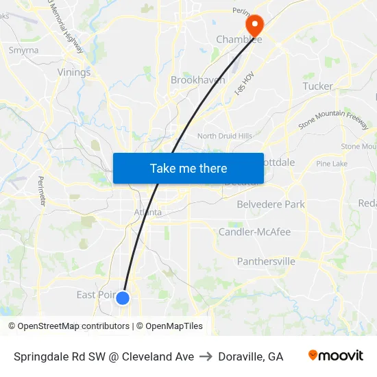 Springdale Rd SW @ Cleveland Ave to Doraville, GA map
