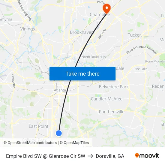 Empire Blvd SW @ Glenrose Cir SW to Doraville, GA map