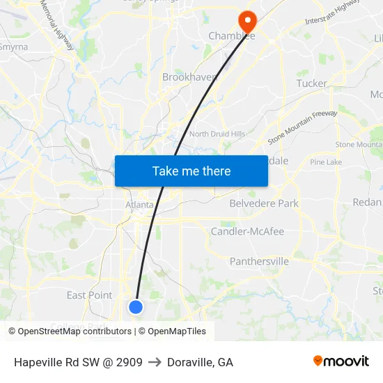 Hapeville Rd SW @ 2909 to Doraville, GA map