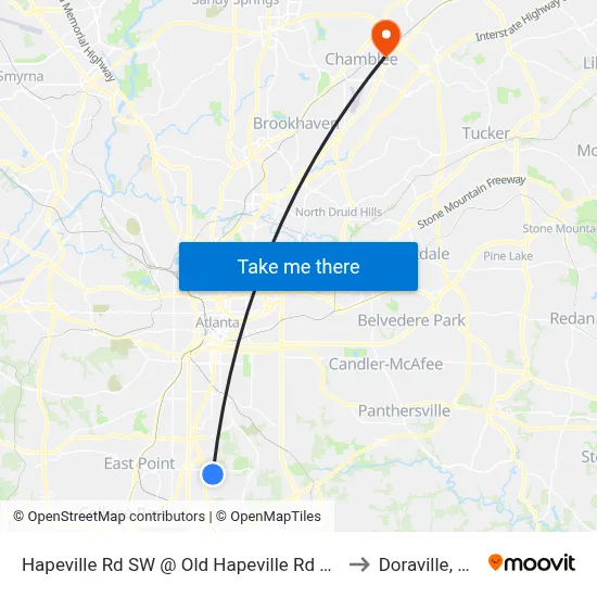 Hapeville Rd SW @ Old Hapeville Rd SW to Doraville, GA map