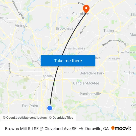 Browns Mill Rd SE @ Cleveland Ave SE to Doraville, GA map