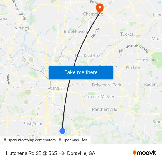 Hutchens Rd SE @ 565 to Doraville, GA map