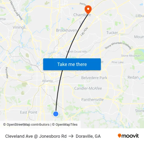 Cleveland Ave @ Jonesboro Rd to Doraville, GA map