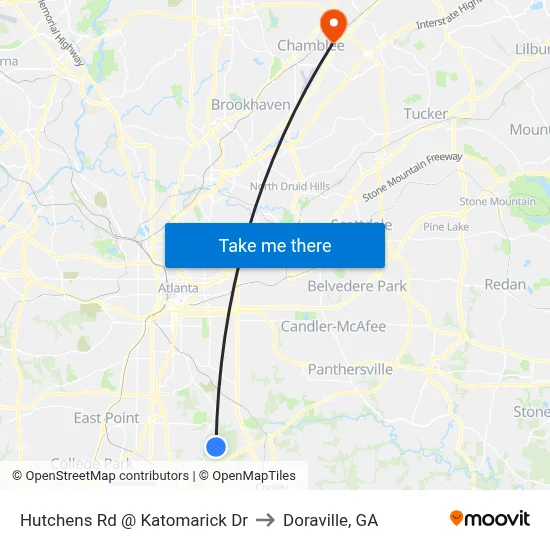 Hutchens Rd @ Katomarick Dr to Doraville, GA map
