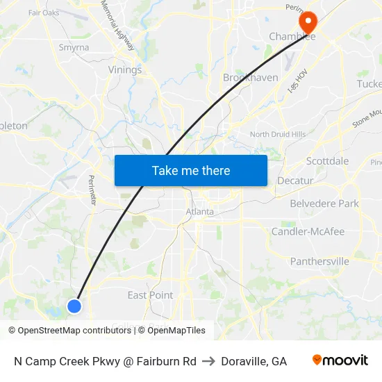 N Camp Creek Pkwy @ Fairburn Rd to Doraville, GA map