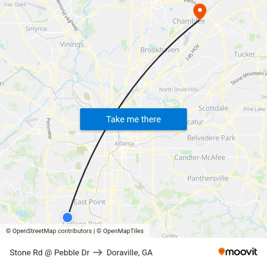 Stone Rd @ Pebble Dr to Doraville, GA map