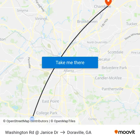 Washington Rd @ Janice Dr to Doraville, GA map