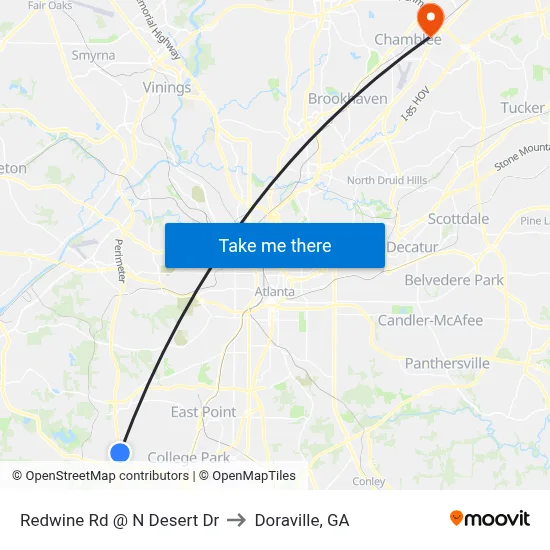 Redwine Rd @ N Desert Dr to Doraville, GA map