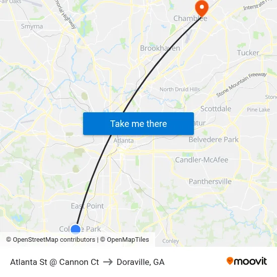 Atlanta St @ Cannon Ct to Doraville, GA map