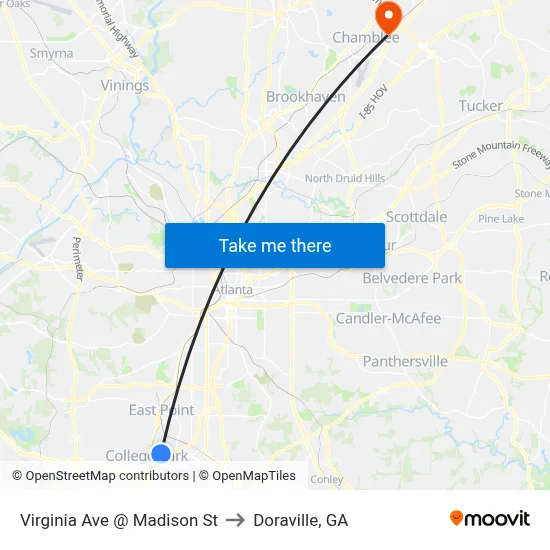 Virginia Ave @ Madison St to Doraville, GA map