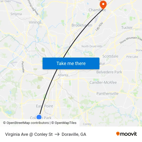 Virginia Ave @ Conley St to Doraville, GA map