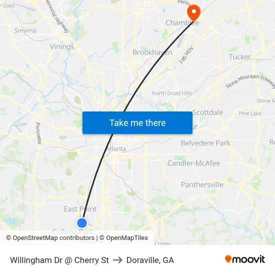 Willingham Dr @ Cherry St to Doraville, GA map