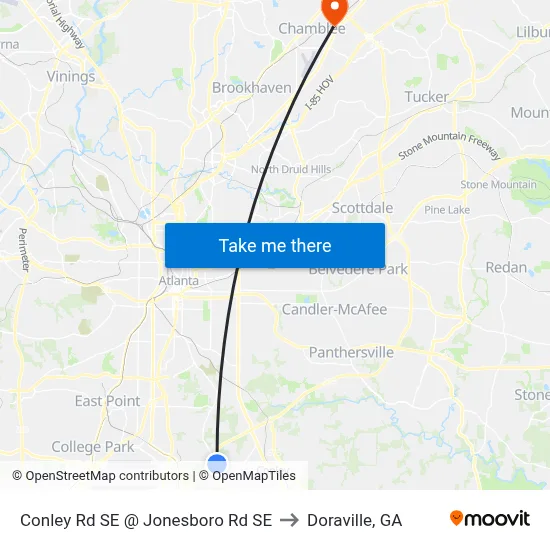 Conley Rd SE @ Jonesboro Rd SE to Doraville, GA map