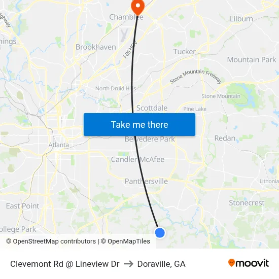 Clevemont Rd @ Lineview Dr to Doraville, GA map