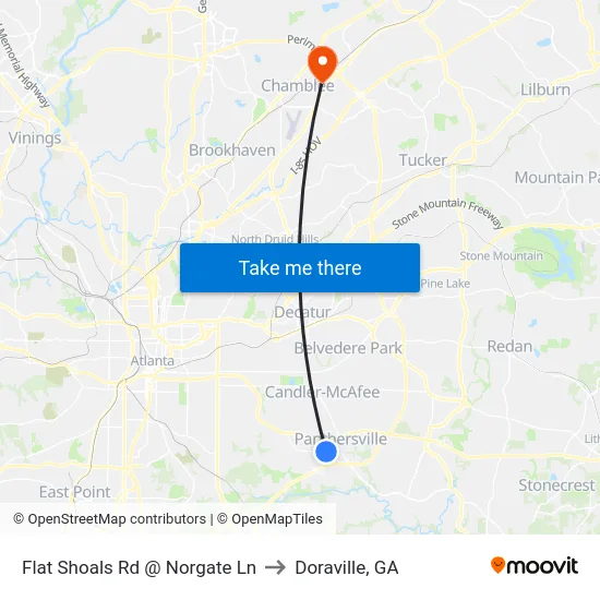 Flat Shoals Rd @ Norgate Ln to Doraville, GA map