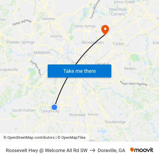 Roosevelt Hwy @ Welcome All Rd SW to Doraville, GA map