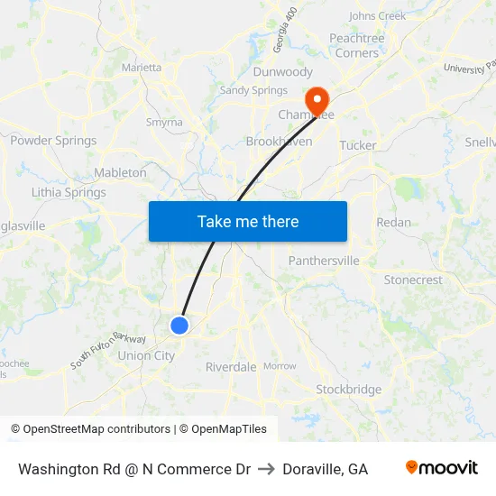 Washington Rd @ N Commerce Dr to Doraville, GA map