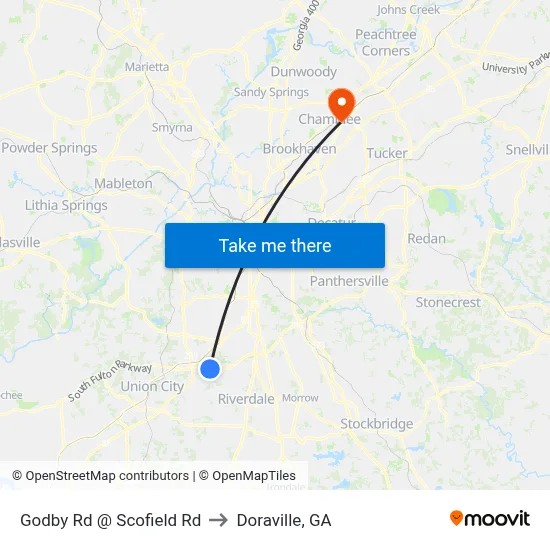 Godby Rd @ Scofield Rd to Doraville, GA map