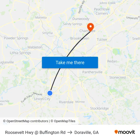 Roosevelt Hwy @ Buffington Rd to Doraville, GA map