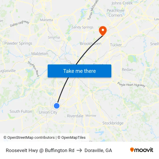 Roosevelt Hwy @ Buffington Rd to Doraville, GA map