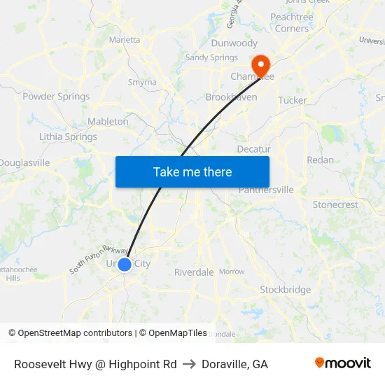 Roosevelt Hwy @ Highpoint Rd to Doraville, GA map