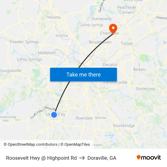 Roosevelt Hwy @ Highpoint Rd to Doraville, GA map