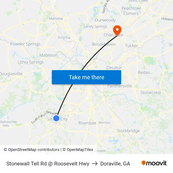 Stonewall Tell Rd @ Roosevelt Hwy to Doraville, GA map