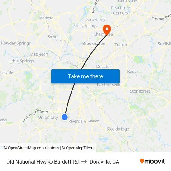 Old National Hwy @ Burdett Rd to Doraville, GA map