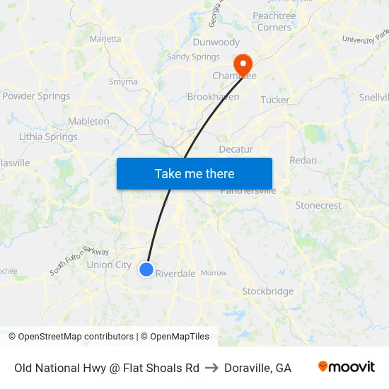 Old National Hwy @ Flat Shoals Rd to Doraville, GA map