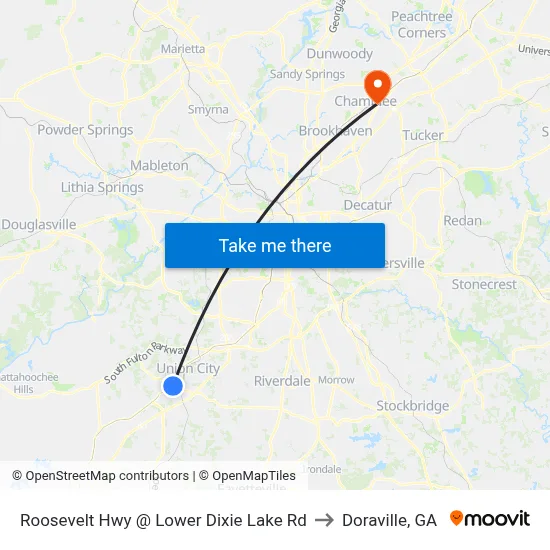 Roosevelt Hwy @ Lower Dixie Lake Rd to Doraville, GA map