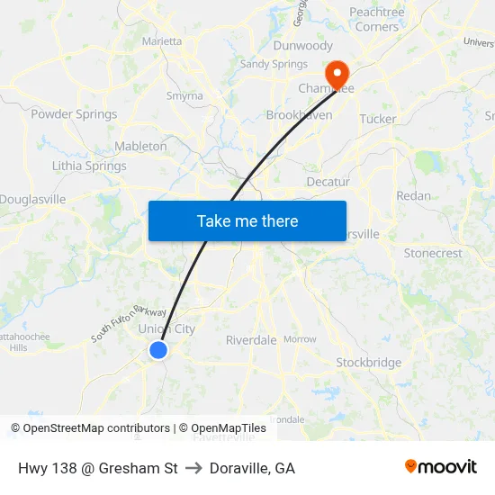 Hwy 138 @ Gresham St to Doraville, GA map