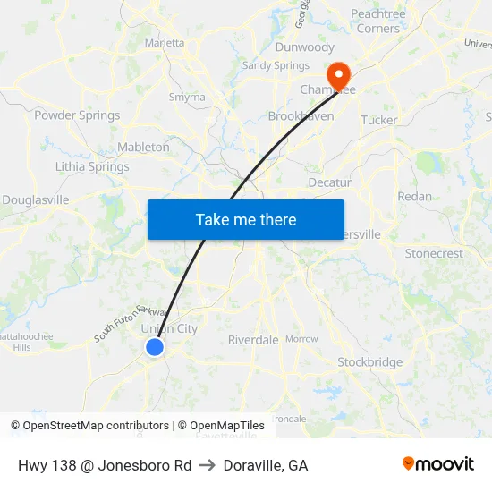 Hwy 138 @ Jonesboro Rd to Doraville, GA map