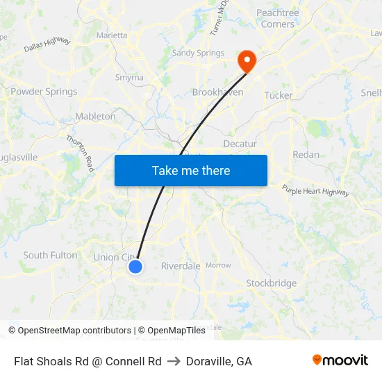 Flat Shoals Rd @ Connell Rd to Doraville, GA map