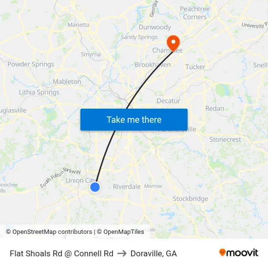 Flat Shoals Rd @ Connell Rd to Doraville, GA map