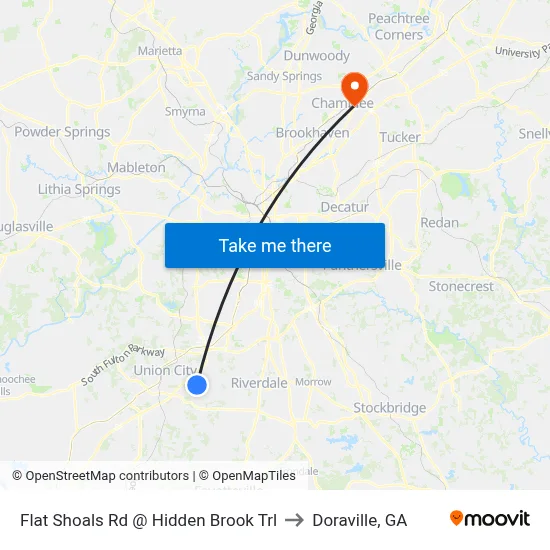Flat Shoals Rd @ Hidden Brook Trl to Doraville, GA map