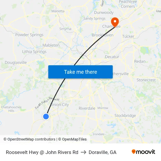 Roosevelt Hwy @ John Rivers Rd to Doraville, GA map