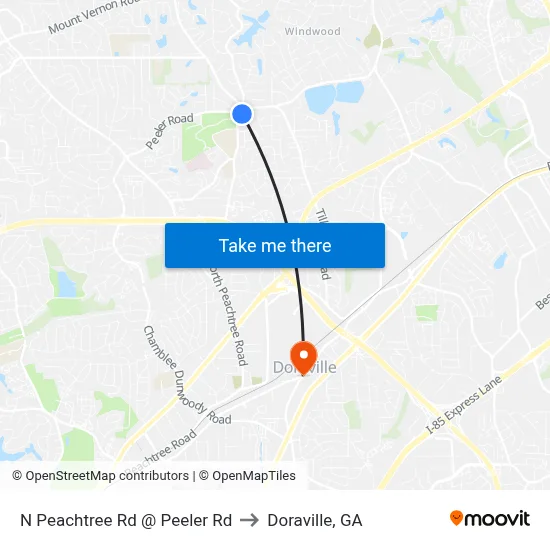 N Peachtree Rd @ Peeler Rd to Doraville, GA map