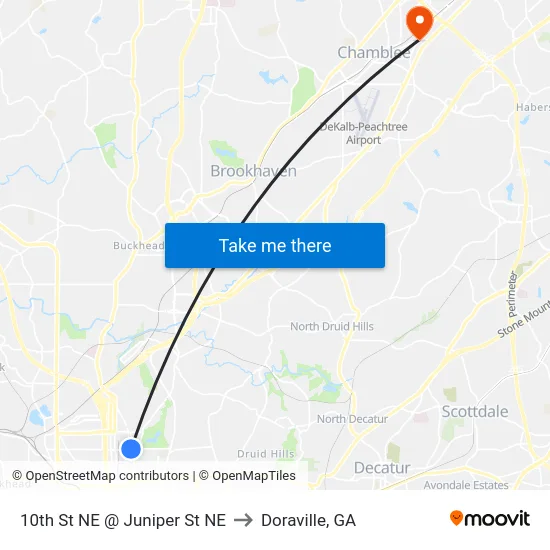 10th St NE @ Juniper St NE to Doraville, GA map