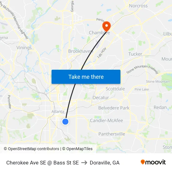 Cherokee Ave SE @ Bass St SE to Doraville, GA map