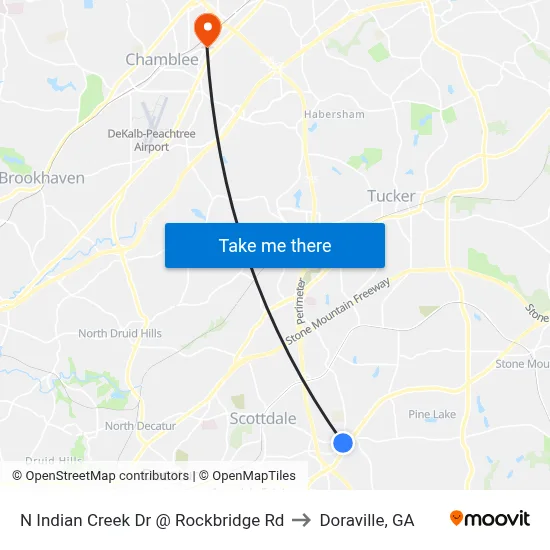 N Indian Creek Dr @ Rockbridge Rd to Doraville, GA map