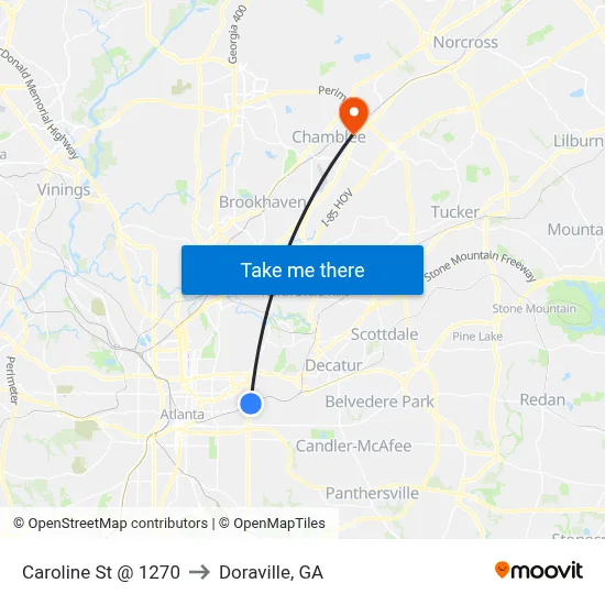 Caroline St @ 1270 to Doraville, GA map