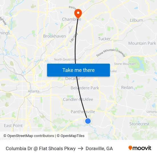 Columbia Dr @ Flat Shoals Pkwy to Doraville, GA map