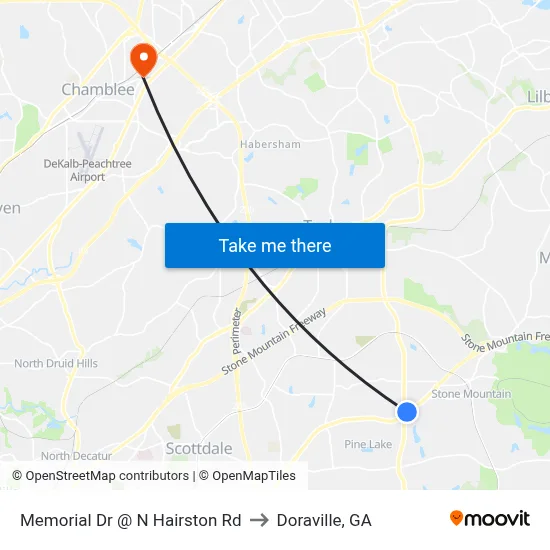 Memorial Dr @ N Hairston Rd to Doraville, GA map