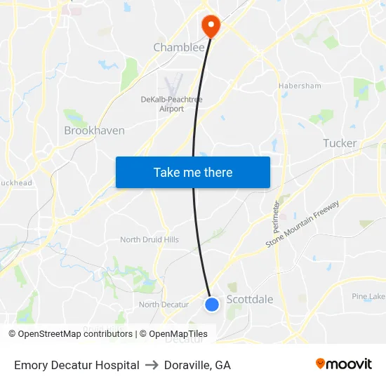 Emory Decatur Hospital to Doraville, GA map