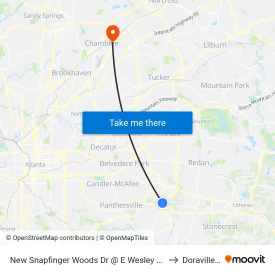 New Snapfinger Woods Dr @ E Wesley Chapel Way to Doraville, GA map